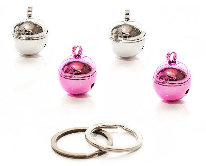 Dog and Cat Collar Bells Pink and Silver 4-Piece Combo Pet Tracker Round Handmade Copper with 4 Keyring Pendant Bells Loud Anti-Lost Training Bells - BeesActive Australia