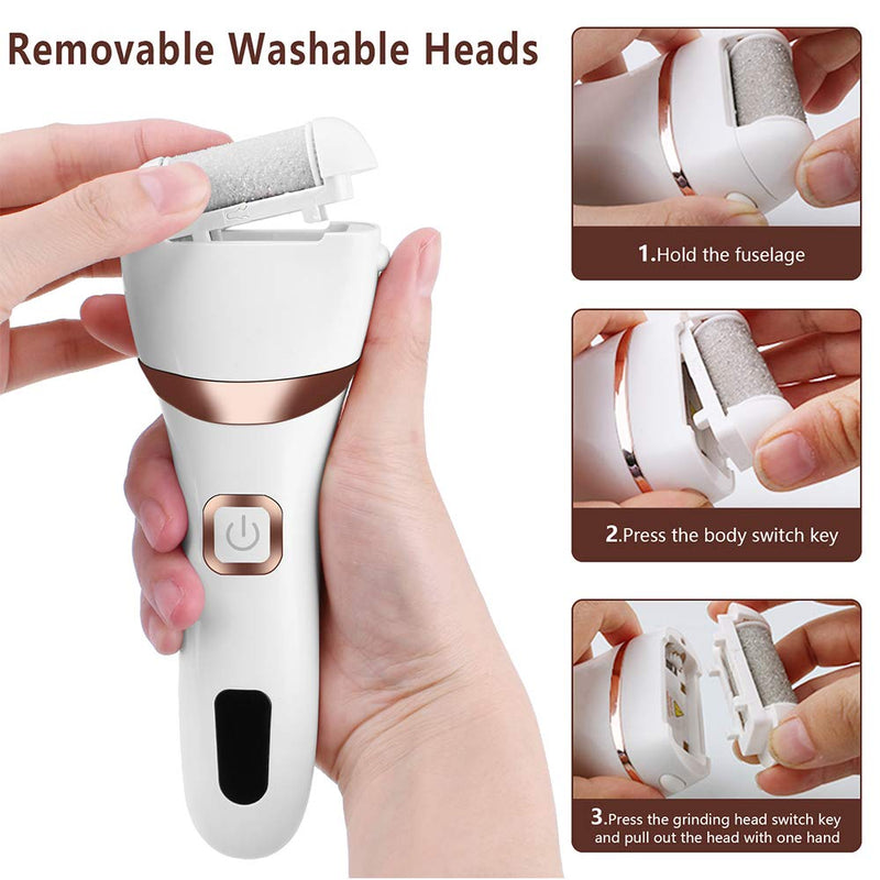 Electric Foot Callus Remover Kit, ELMCHEE Rechargeable callous removers 3 Grinding Heads Portable Waterproof foot file, Professional Pedicure Tools Feet Care for Dead, Hard Cracked Dry Skin White - BeesActive Australia