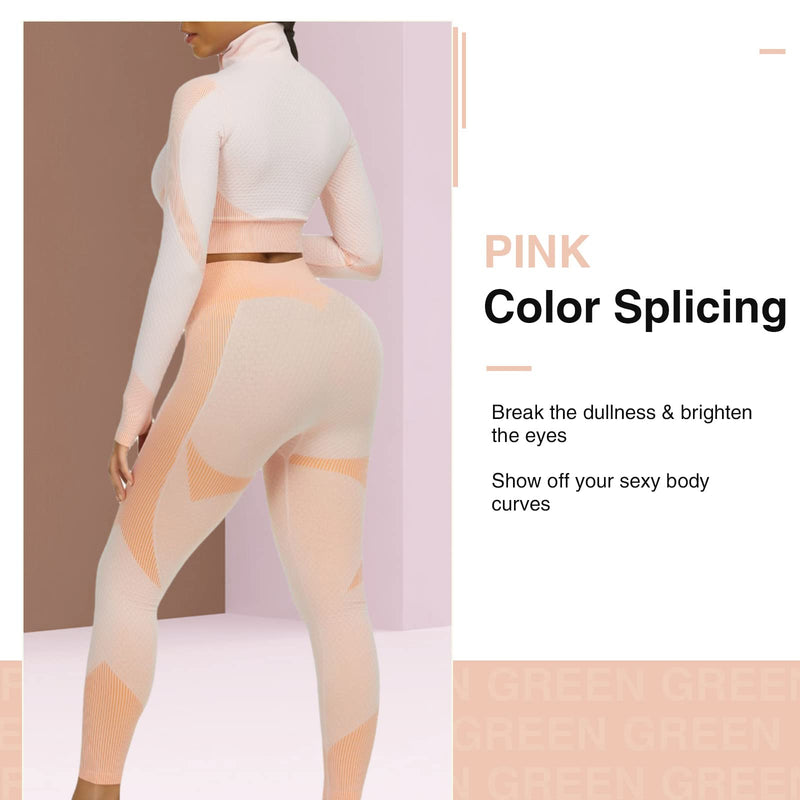 Workout Sets for Women 2 Piece - Seamless Textured High Waist Leggings and Crop Top Gym Sets 2 Piece-pink Medium - BeesActive Australia