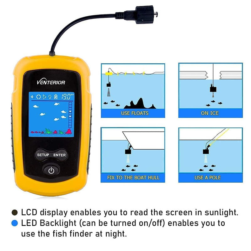 Venterior Portable Fish Finder Depth Finders with Sonar Transducer, LCD Display and Water Resistant Bag - BeesActive Australia