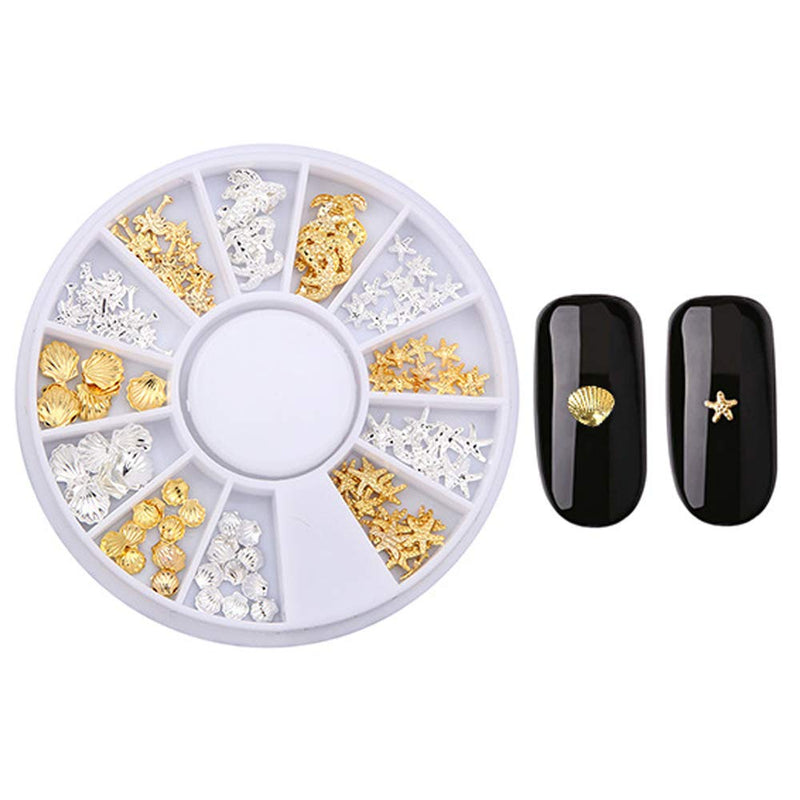 WOKOTO 8 Pack 3D Geometry Metal Nail Art Studs Kit Mix-Shape Nail Charm Gold Sliver Nail Rivet Set Manicure Jewelry Decoration With 1Pc Tweezers KIT1 - BeesActive Australia