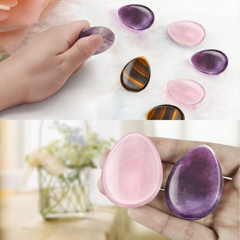2 Packs Thumb Worry Stone for Anxiety,Natural Rose Quartz Amethyst Healing Crystals Set,Chakra Reiki Gemstone Pocket Palm Stones for Anxiety Stress Relief Meditation Crystal Therapy,Teardrop Shape - BeesActive Australia