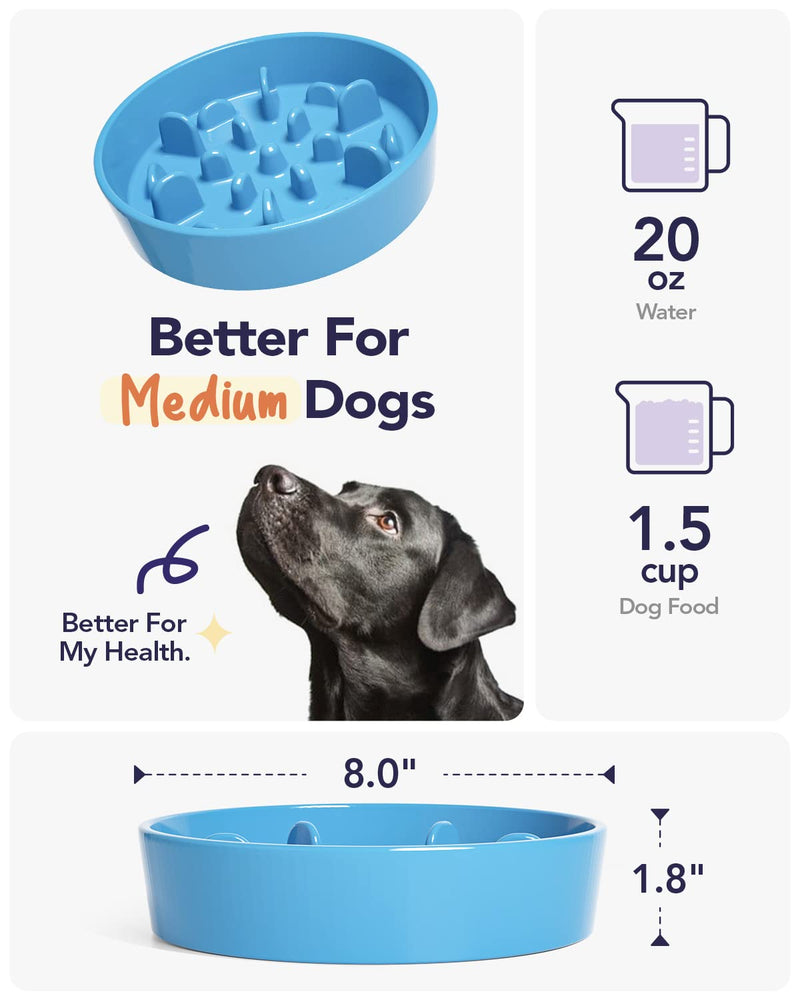 LE TAUCI PET Lick Mat for Wet Food and Dry Food Blue, 1.5 Cups Blue Ceramic Slow Feeder Bowl for Cat and Dog, Puzzle Feeder, IQ Pet Treat Mat, Slow Bowl, Puppy Bowl - BeesActive Australia