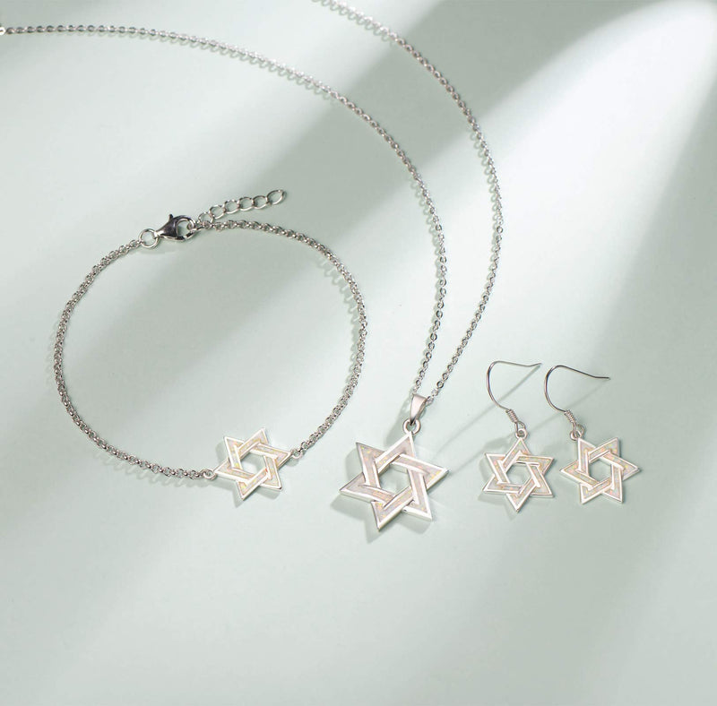 FANCIME Sterling Silver Created Fire Opal Star Necklace/Dangle Earrings/Bracelet Charm Danity October Birthstone Fine Jewelry for Women - BeesActive Australia