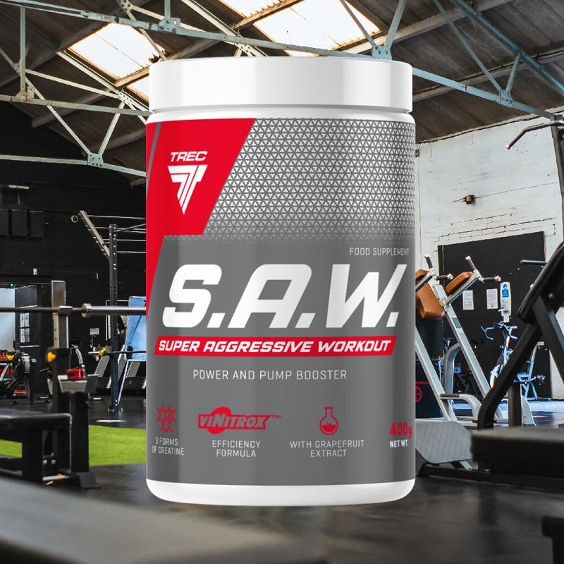 Trec Nutrition S.A.W Package of 1 x 400g – Pump Supplement - Amino Acid – Arginine – Citrulline – Beta Alanine – Taurine - Extracts of Grapes – Caffeine – Creatine (Cherry-Grapefruit) - BeesActive Australia