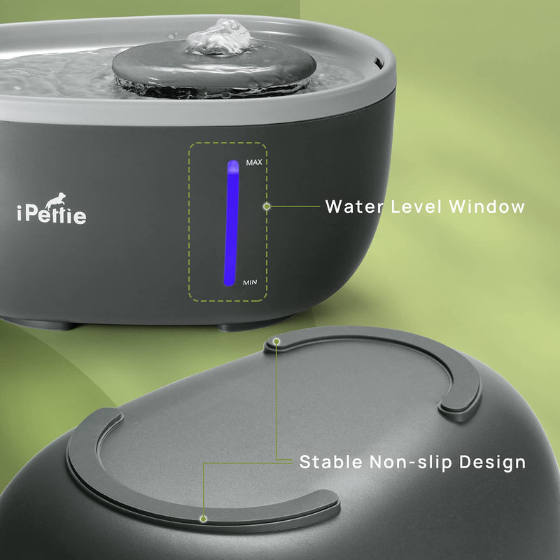iPettie Avocado Pet Water Fountain with LED Light, 67oz/2.0L, Ultra Quiet Cat Water Fountain with Filter, Automatic Pet Water Fountain for Cats and Small Dogs, Grey Grey (with Adapter) - BeesActive Australia