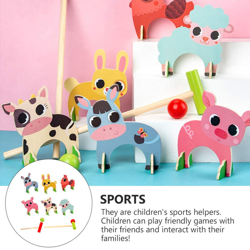 TOYANDONA Kids Croquet Set, Cartoon Wooden Animal Croquet Set Funny Lawn Games for Boys Girls - BeesActive Australia