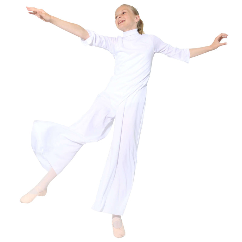 [AUSTRALIA] - Danzcue Girls Long Sleeve Turtleneck Jumpsuit L-XL White 