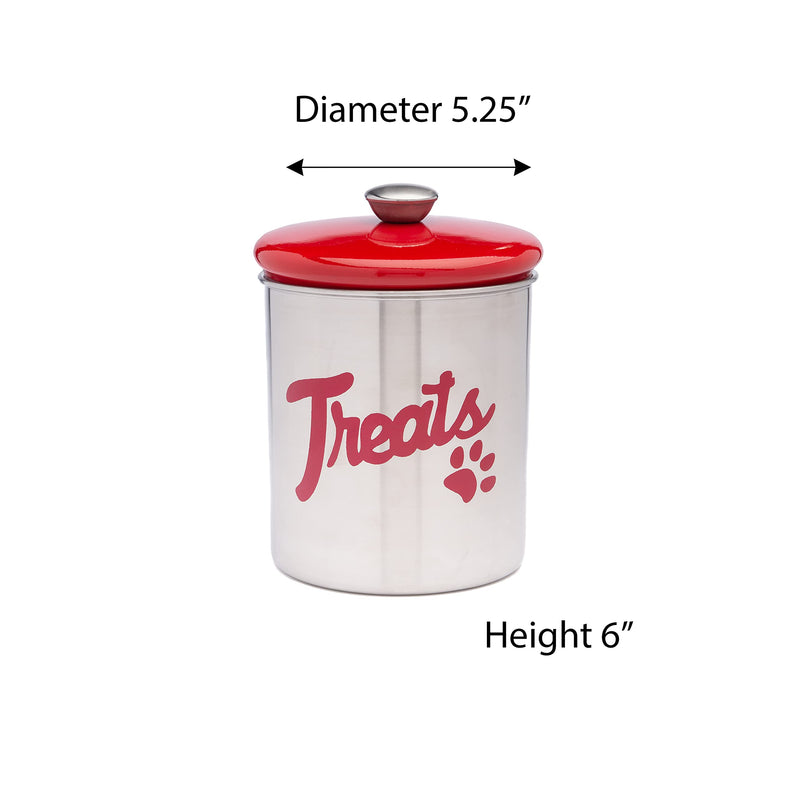 The PetSteel | Stainless Steel Treat Jar with Red Lid | Fits up to 2lbs of Pet Treats | Tight Fitting Lids | Great Way to Display and Store Your Dog or Cat's Food Silver,Red - BeesActive Australia