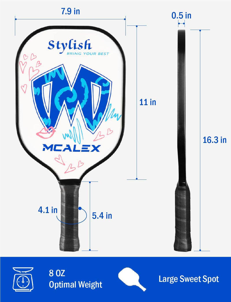 MCALEX Pickleball Paddles, Graphite Pickleball Paddle, Graphite Carbon Fiber Surface with Cushion Comfort Grip Easy to Hold, 8.2 Ounces (Blue/White) - BeesActive Australia