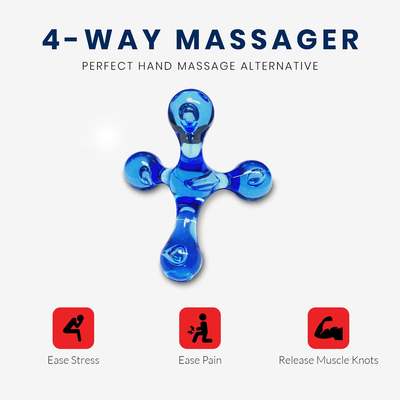 ResultSport Handy 4-Way Massage Tool, Massager for deep muslce and Trigger Point Release. Used for Neck, Back, and Foot. 4 Way Massager - Blue - BeesActive Australia