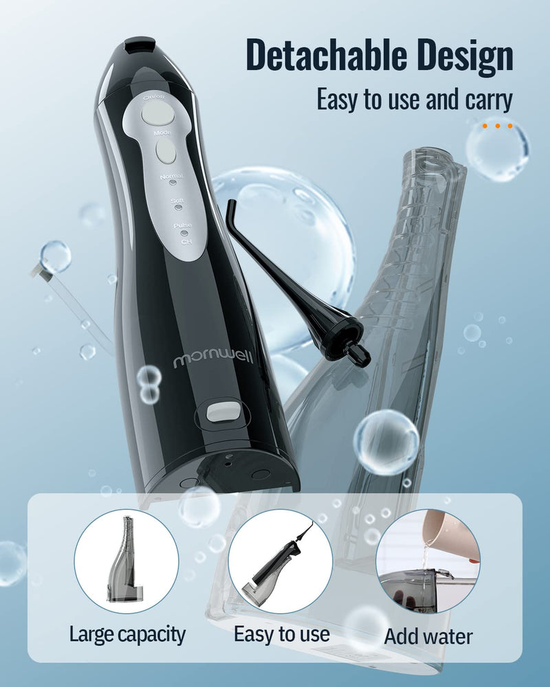 Water Flosser Cordless Advanced Water Flosser Teeth Cleaner Capacity, USB Rechargeable Dental Flosser, IPX7 Waterproof 3 Modes & 3 Jet Tips and 1 Tongue Scraper for Teeth/Braces/Bridges Clean Black - BeesActive Australia