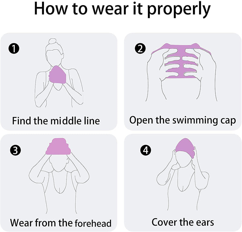 Moolecole Soft Waterproof Silicone Swim Cap Girls Summer Pool Sea Swimming Cap Bathing Haircare Hat for Long Hair Purple Butterfly - BeesActive Australia
