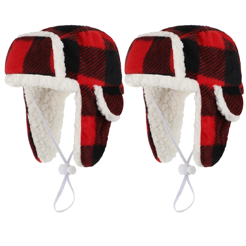 2 Pieces Christmas Dog Hats with Earmuffs Pets Adjustable Warm Trapper Hat Winter Adjustable Pet Red Plaid Pet Hat Xmas Dog Headwear for Small Dogs - BeesActive Australia