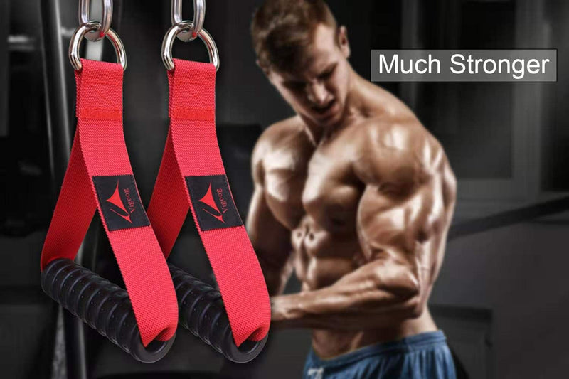 Vigoog Heavy Duty Gym Exercise Handles Attachment for Cable Machine,Resistance Band,Pulley System Home Fitness Workout Equipment, with Elastic Rubber Grip and 2 Large Carabiners Glory red - BeesActive Australia