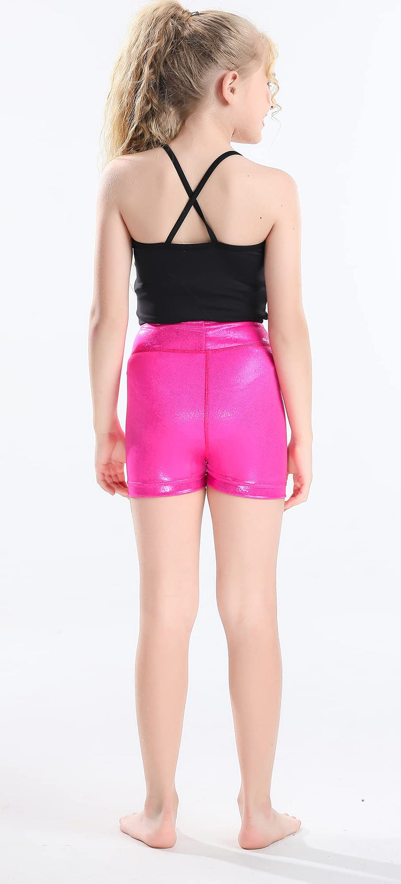 Swdarz Girls Dance Shorts Gymnastics Shorts for Tumbling Volleyball Cheer Ballet Spandex Biker 11-12 Years Metallic Pink - BeesActive Australia