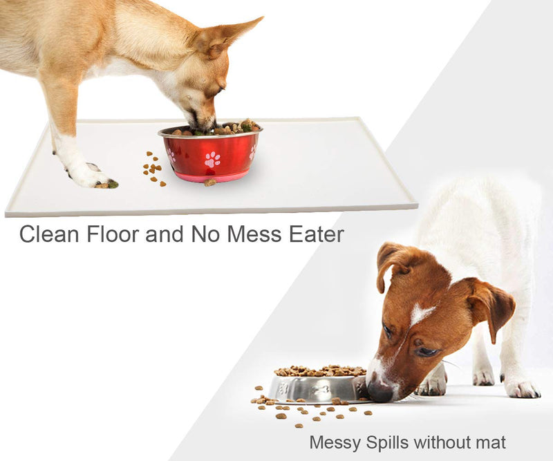 AMZNOVA Dog Feeding Mat, Silicone Pet Food Mat, Food Grade Waterproof Anti-Messy Raised-Edges Mat for Puppy Kitty Dog Cat L: 24x16inch Ivory - BeesActive Australia