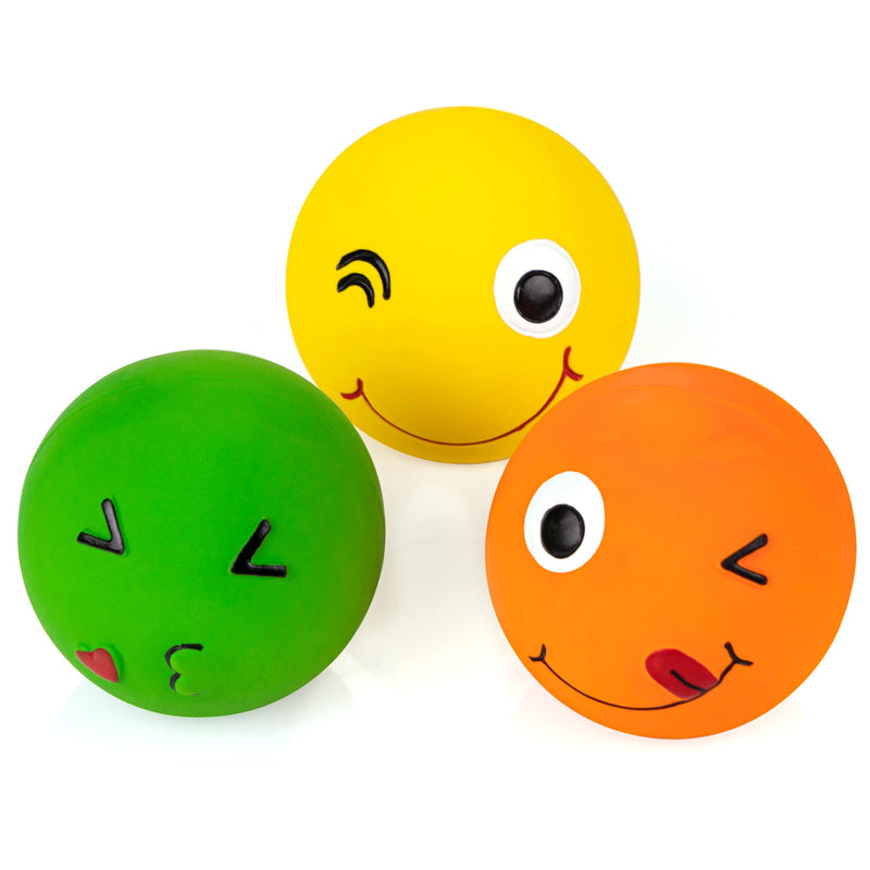 CHIWAVA 4 Pack 2.8'' Latex Squeaky Dog Toy Smiley Face Balls Interactive Fetch Play for Small Medium Dogs Assorted Round Balls 3PCS - BeesActive Australia
