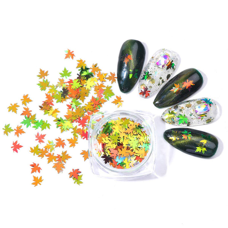 LEORX 5 Boxes Nail Giltter Maple Leaf Nail Flakes Colorful Fall Leaves Chunky Glitters for Face and Nail - BeesActive Australia
