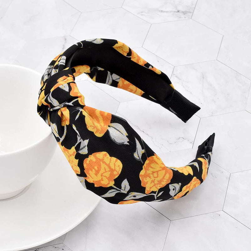 pattern Headbands for Women, 4 Packs Mixed Fabric Hair Band, Knot Hairbands Hair Accessories (ArchBigRose4) ArchBigRose4 - BeesActive Australia