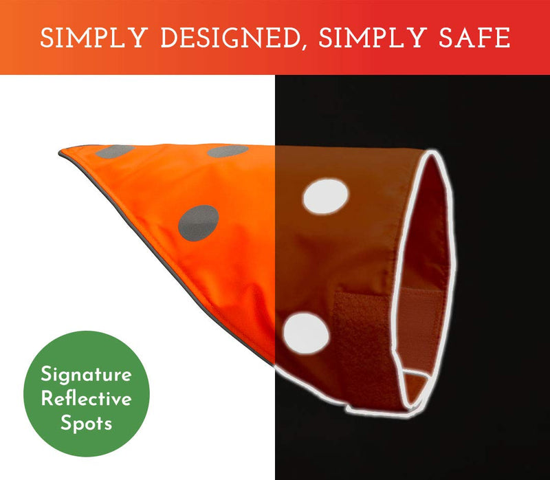 SPOT THE DOG! Reflective Bandana Bib Safety Apparel for All Dogs - Easy Fastening Closure, High Visibility Fluorescent Orange M-L 13"-24" - BeesActive Australia