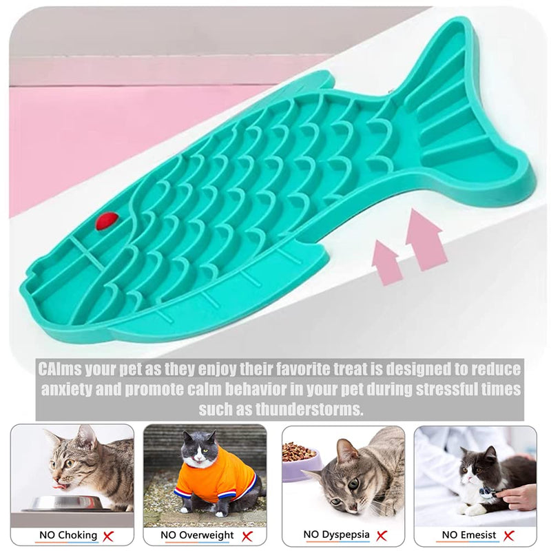 Cat Feeders Slow Feeder Cat Bowl, Fish Shape Silicone Puzzle Feeder Kitten Bowl Fun Interactive Feeder Bowl Preventing Pet Feeder Anti-gulping Healthy Eating Diet Cat Bowls，Cat &Dog Anxiety Relief blue - BeesActive Australia