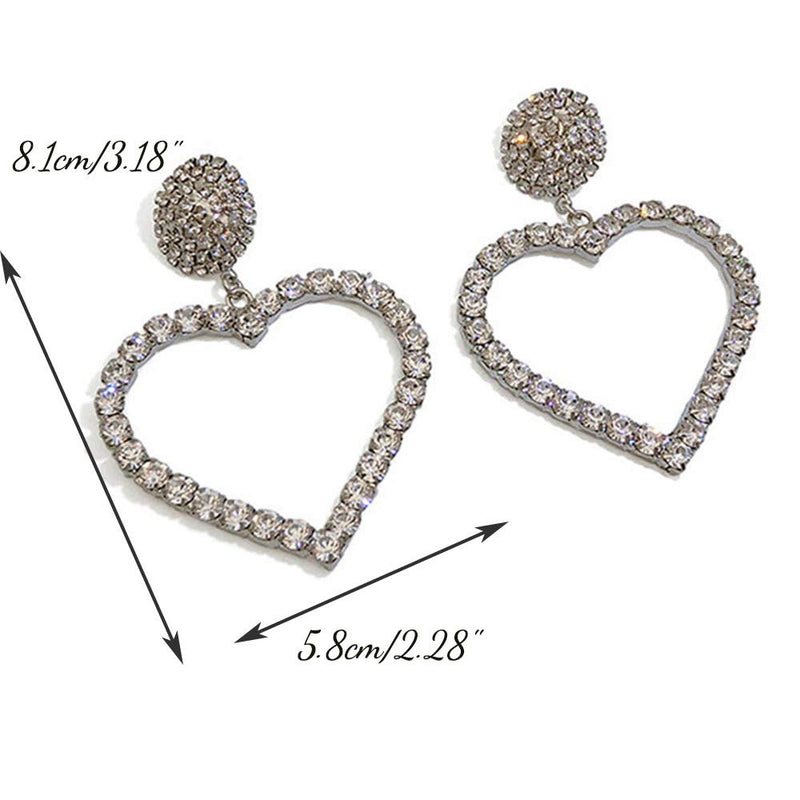 Xerling Dainty Hollow Love Heart Full Rhinestones Hoop Earrings Iced Out Stud Earrings for Women Girls Big Pendant Dangle Jewelry - BeesActive Australia