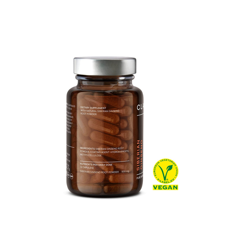Siberian Ginseng Extract - 900mg Eleutherococcus Root Powder - Reduction of Tiredness & Fatigue - 60 Ginseng Capsules - Vegan - Made in Germany - BeesActive Australia