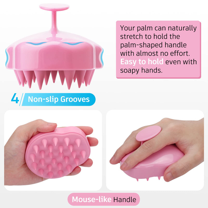 FREATECH Scalp Massager Shampoo Brush with Soft & Flexible Silicone Bristles for Hair Care and Head Relaxation, Ergonomic Scalp Scrubber/Exfoliator for Dandruff Removal and Hair Growth, Pink - BeesActive Australia