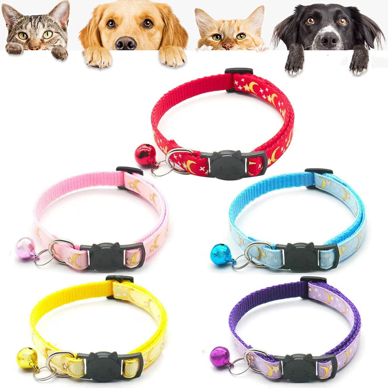Breakaway Cat Collar with Bell, Kitten Kitty Collar for Puppy Small Dog Necklace with Moon Star Pattern Adjustable Length Violet - BeesActive Australia