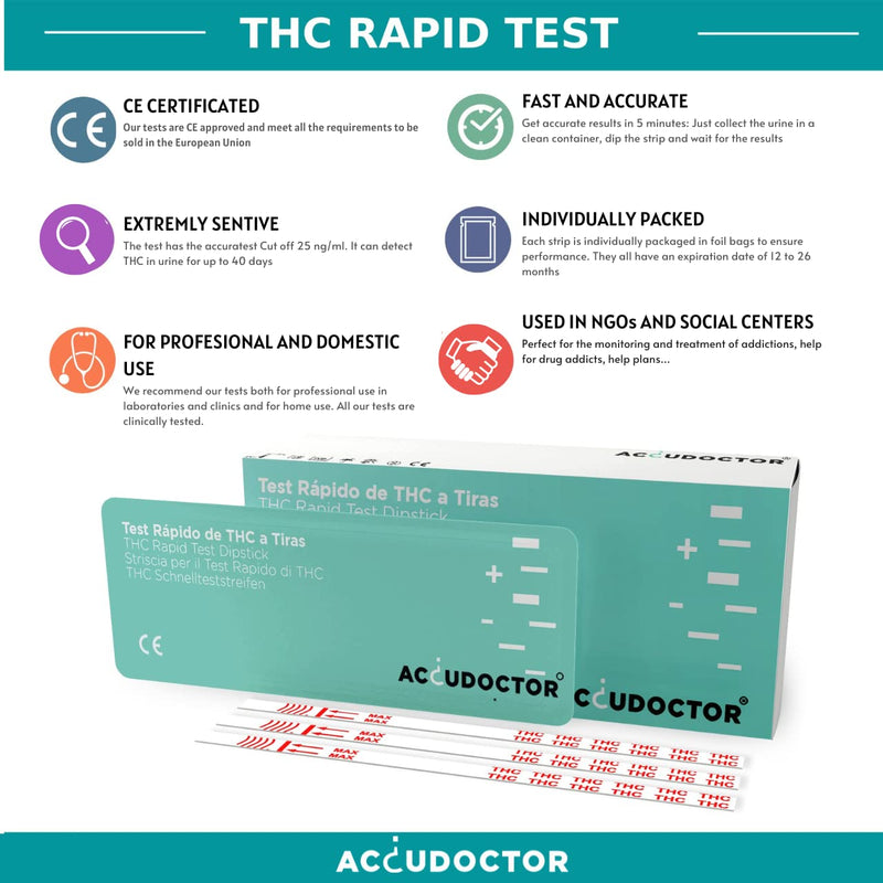 10 Accudoctor Marijuana Cannabis THC Drug Test 25 ng/ml canabis Strips in Urine Quick Drug Strips One Reactive Detection Anti-Drug Kit Tests Rapid Step One panel at home drugs screen level srug sticks - BeesActive Australia