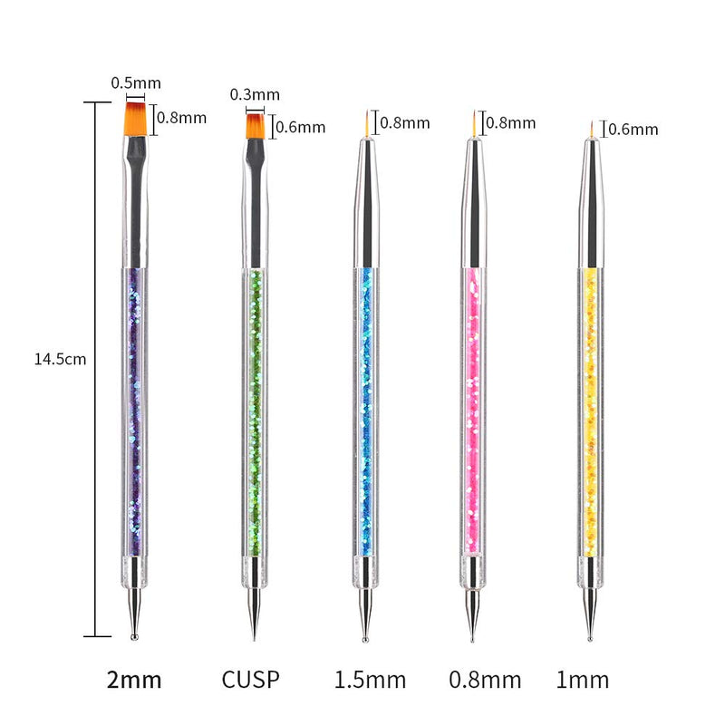 5pcs Double Ended Nail Art Brushes Point Drill Nail Dotting Drawing Painting Tools Liner for Manicure Nail Art Design Nail Art Pens Colorful - BeesActive Australia