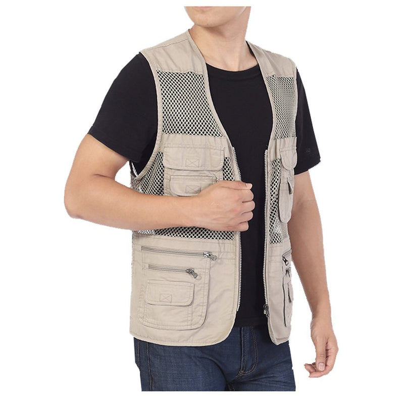 [AUSTRALIA] - Kedera Men's Mesh Fishing Vest Photography Work Multi-Pockets Outdoors Journalist's Vest Jacket W Khaki Large 
