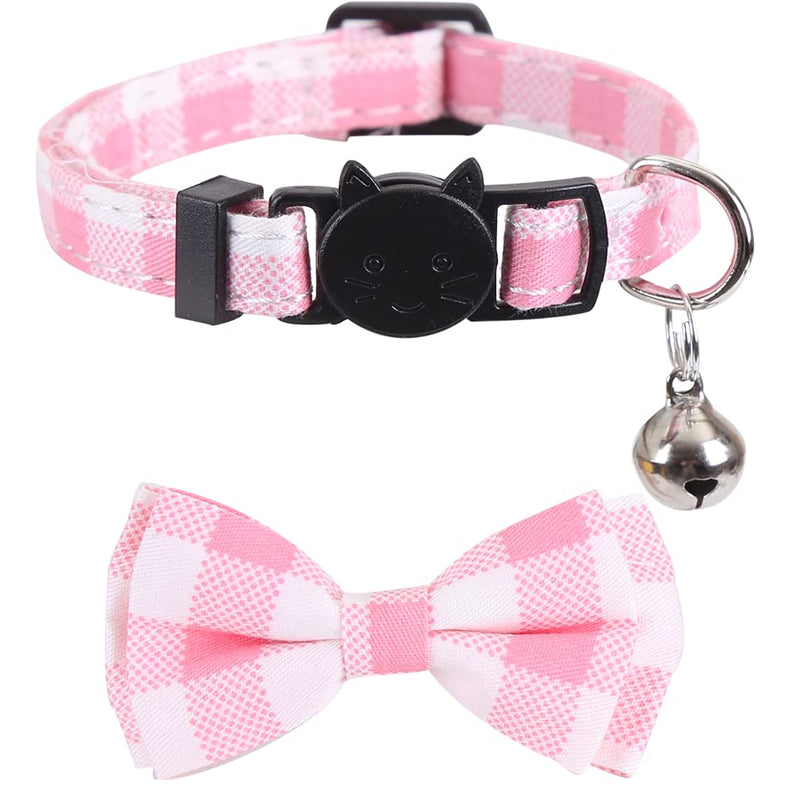 Lamphyface 2 Pack/Set Cat Collar Breakaway with Cute Bow Tie and Bell Plaid Flower for Kitty Adjustable Safety pink - BeesActive Australia