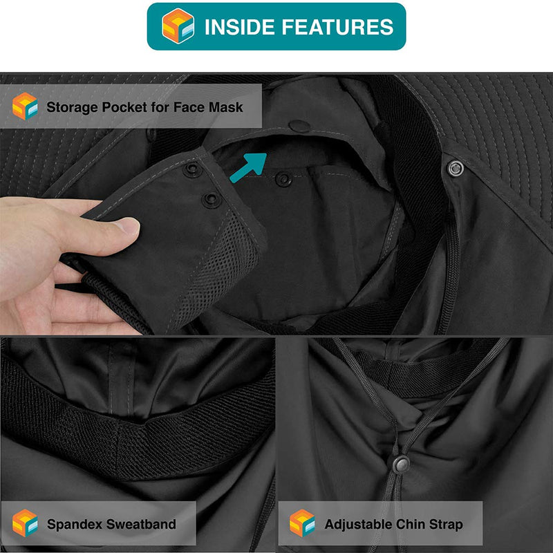 SUN CUBE Fishing Hat Boonie with Face Neck Flap Cover Wide Brim Sun Protection Black - BeesActive Australia