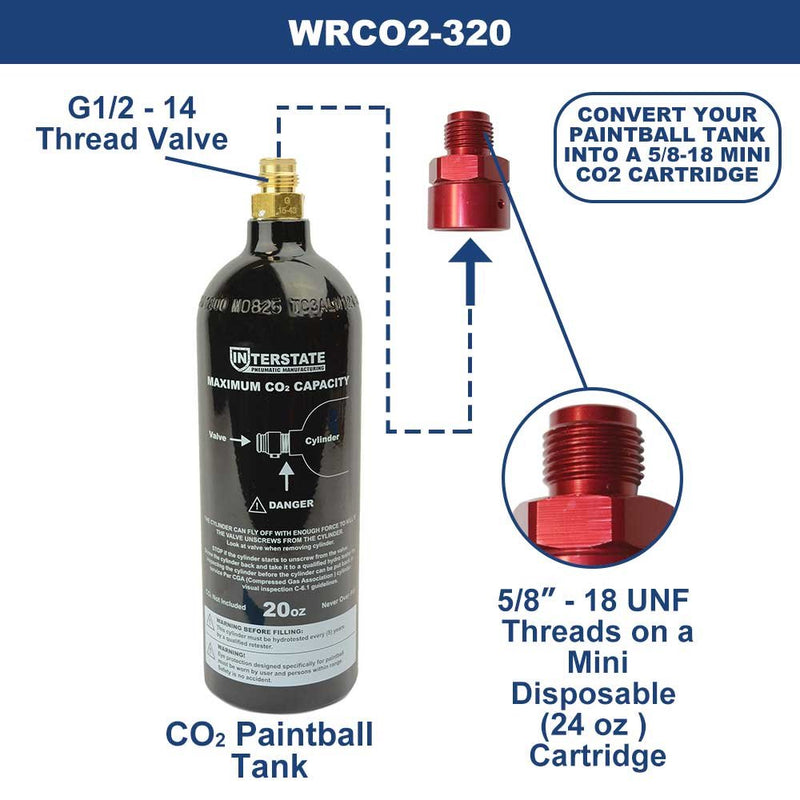 [AUSTRALIA] - Interstate Pneumatics WRCO2-320 Adapter that converts a Paintball Tank to a CO2 Disposable Mini Tank 