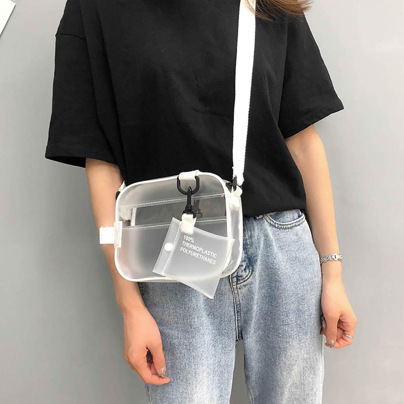 Enkrio Mini Clear Cross Body Messenger Shoulder Bag Zippered Tote Bag PVC Transparent Purse Adjustable Strap Handbag Clutch Matte for Women Men Students - BeesActive Australia