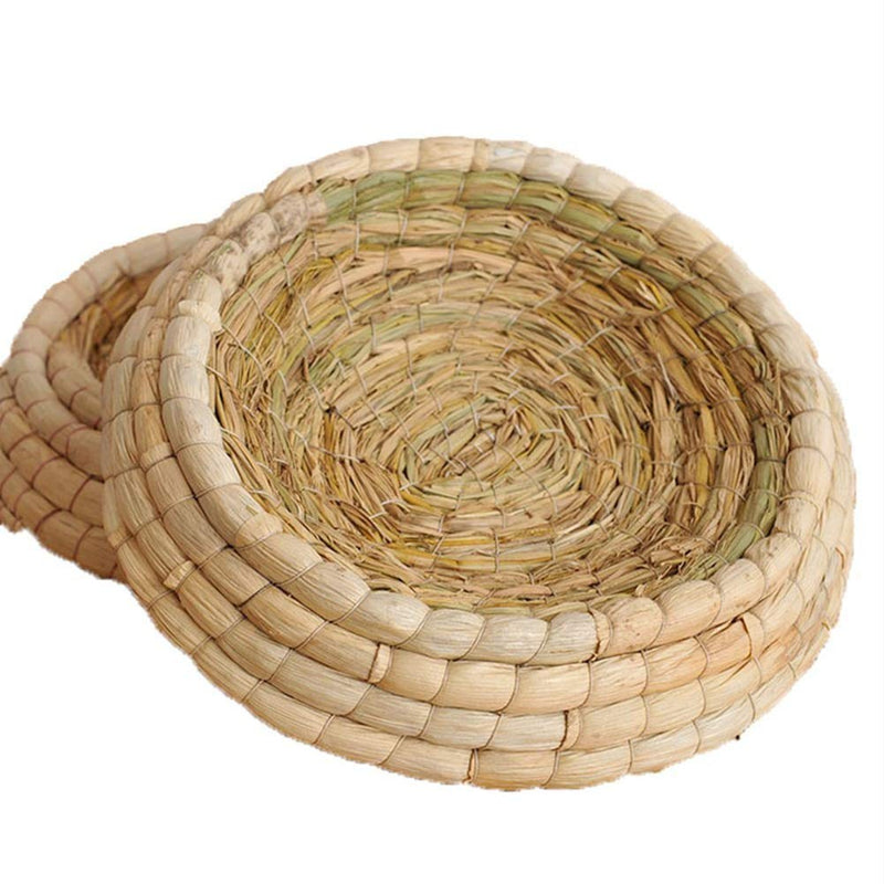 Wontee Handwoven Straw Hatching Breeding Cave Bird Flat Base Grass Nest for Parrot Macaw African Greys Budgies Hamster Gerbil Chinchillas House L - BeesActive Australia