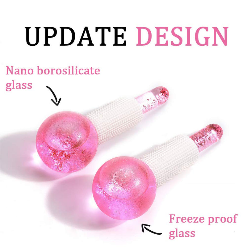 CIBLUTY Facial Ice beauty ball- 2PC Globes Pink Facial Roller for Cold or Hot Skin Massagers Globe Durable Quartz Glass for Face and Eye Rollers Reduce Puffiness - BeesActive Australia