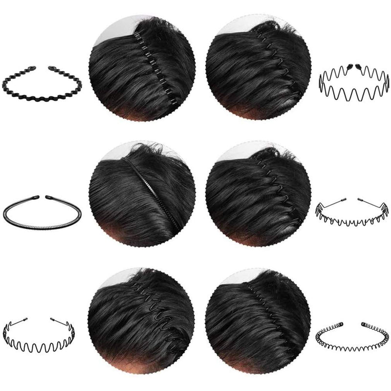 (6 Pcs) Metal Headband Spring Wave Hoop Unisex Hair Styling Accessories Multi-style for Women & Men 6 PCS - BeesActive Australia