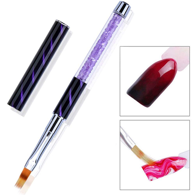 Ycyan 1Pcs UV Gel Nail Ombre Brush Rhinestone Handle Nylon Hair Professional Nail Art Tools Purple - BeesActive Australia