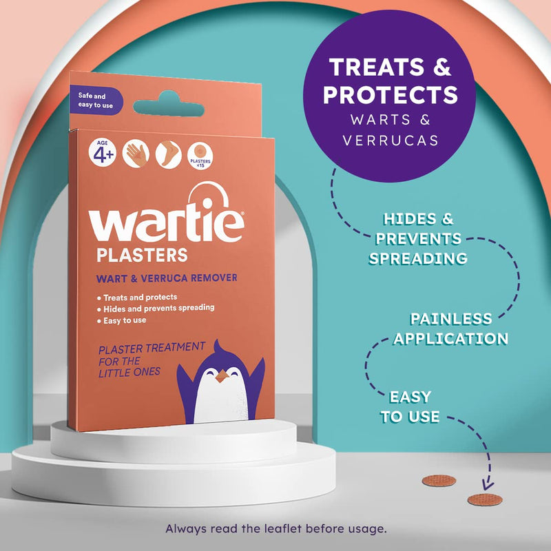 Wartie Plasters - Verruca & Wart Remover - Protect, Treat and Prevent - Easy Wart and Verruca Treatment for Hands and Feet - Prevent Spreading Warts - Safe for Adults and Children Aged 4+ - Pack of 15 - BeesActive Australia