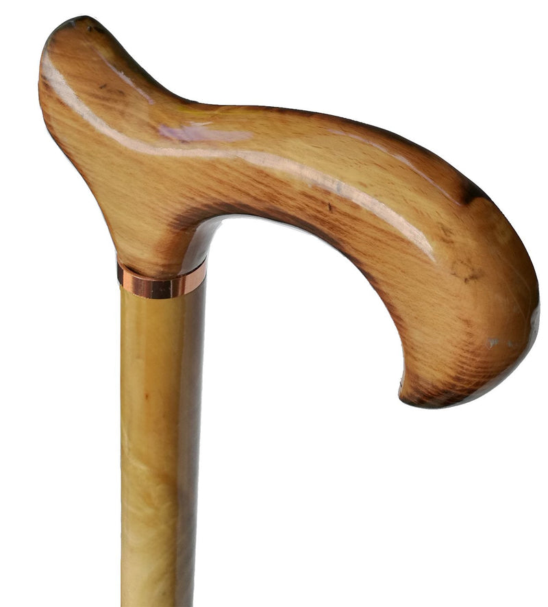Gents Wooden Scorched Derby Cane with Collar Walking Stick with Natural Wood Stain 94cm (37") Height - BeesActive Australia