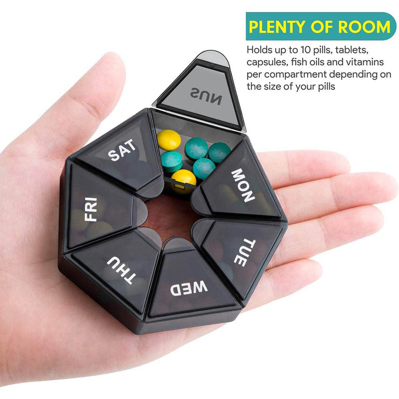 Pill Boxes 7 Day 1 Times A Day,Weekly Pill Organizer Travel Tablet Boxes for Medications Vitamins(Black) - BeesActive Australia