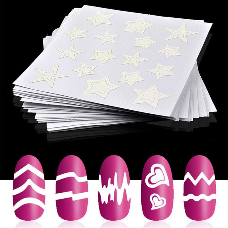 WOKOTO 24 Sheets French Nail Stickers For Women Heart Shape Star Wave Smile Shapes Image French Tip Guides Stickers With 1 Pcs Anti-Static Tweezers And 1 Pcs French Brush Set - BeesActive Australia