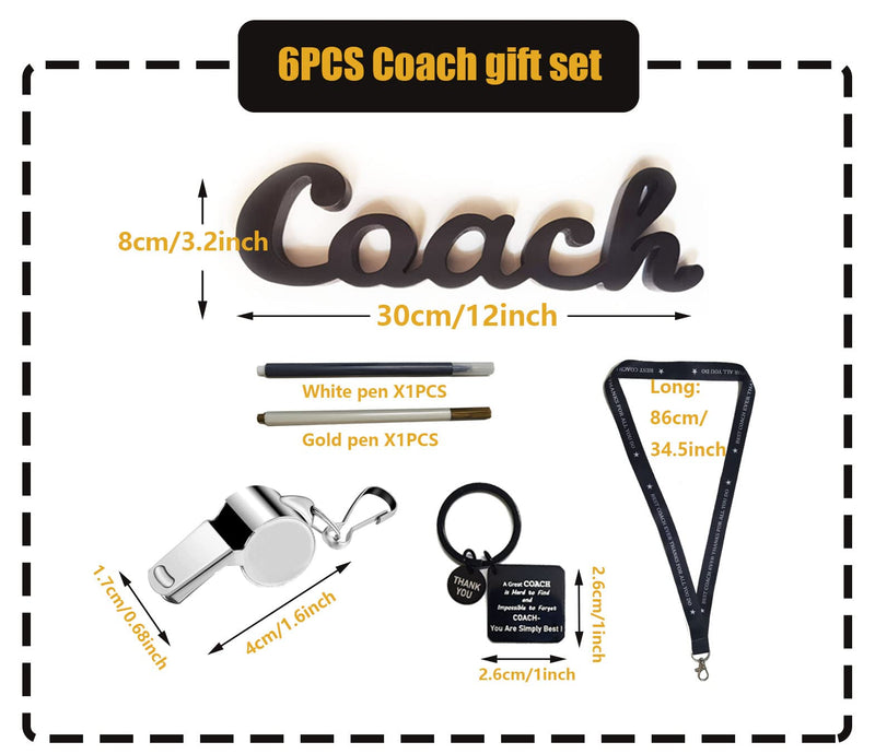 6 Pack Thank You Coach Gift Kit Including Black Coach Wood Sign, Coach Pen, Coach Lanyard, Whistles with Rope Coach Keychain for Referee Football Gym Sports Teacher Coach Men Women Gifts Set for Home Office Desk Decor - BeesActive Australia