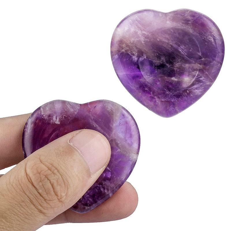 Nupuyai Amethyst Heart Thumb Worry Stone, Healing Crystal Pocket Palm Stone for Anxiety Stress Relief Reiki Therapy #1-purple/Amethyst - BeesActive Australia