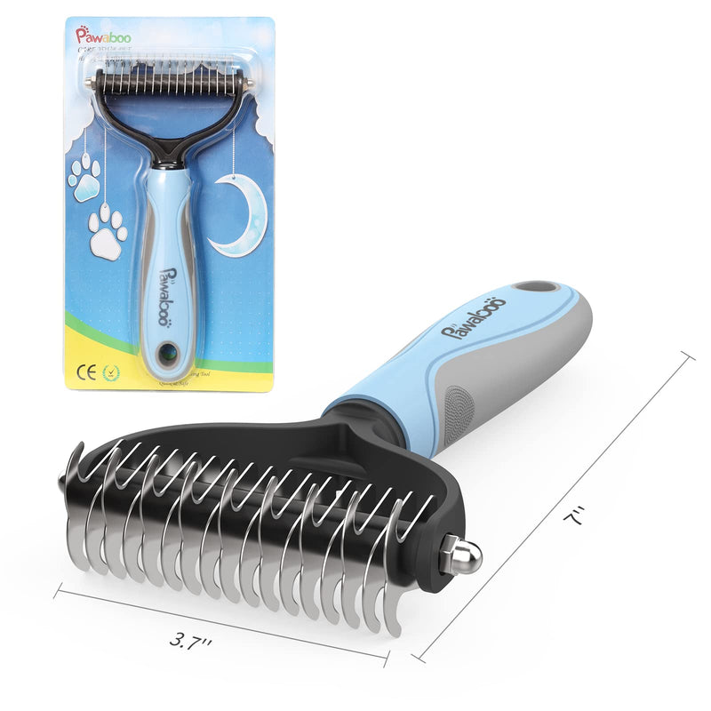 Pawaboo Pet Dematting Comb - Pet Grooming Comb with Dual Sided 9+17 Rake for Dogs and Cats, Gently Removes Loose Undercoat, Mats, Tangles and Knots Blue Gray - BeesActive Australia