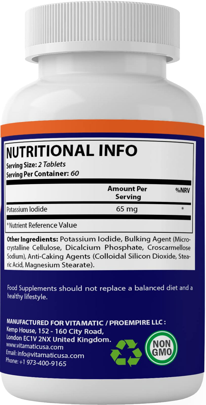 Vitamatic Potassium Iodide 65 mg per Serving - 60 Tablets - Thyroid Support - KI Pills (60 Count (Pack of 1)) 60 Count (Pack of 1) - BeesActive Australia