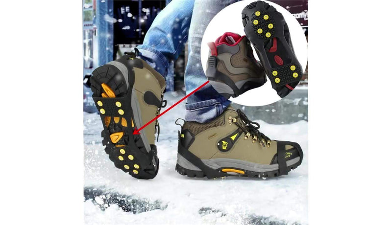 Rimin Ice Traction Cleats, Ice Grips Non-Slip Over Shoe/Boot Rubber Spikes Crampons with 10 Steel Studs Crampons + 10 Extra Replacement Studs Strong Black Small - BeesActive Australia